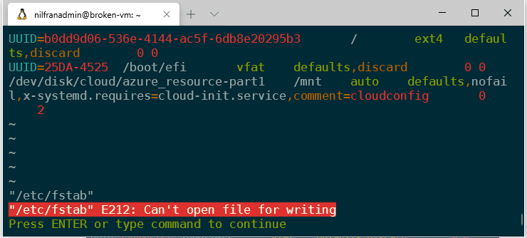 e212 can t open file for writing