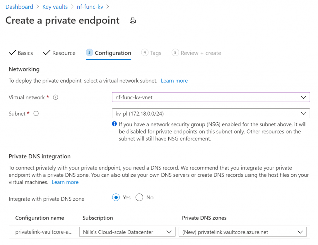 Integration key. Private subnets.