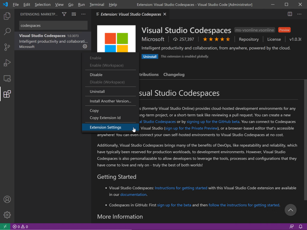 github extension for visual studio code