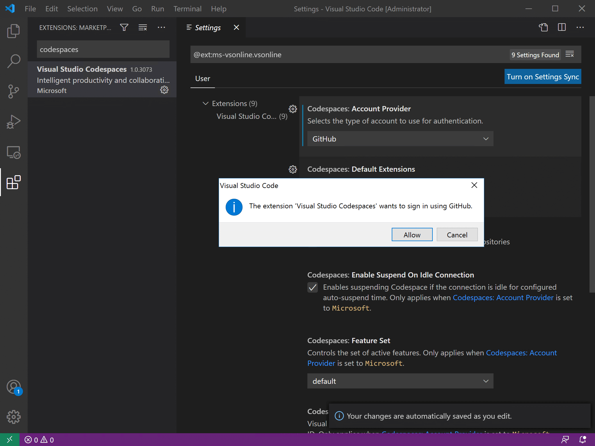 visual studio code github access token